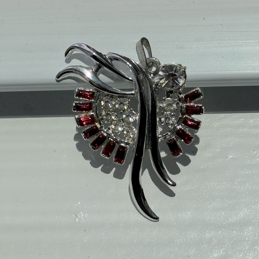 Vintage Silver Angel  Pendant with Red Stones